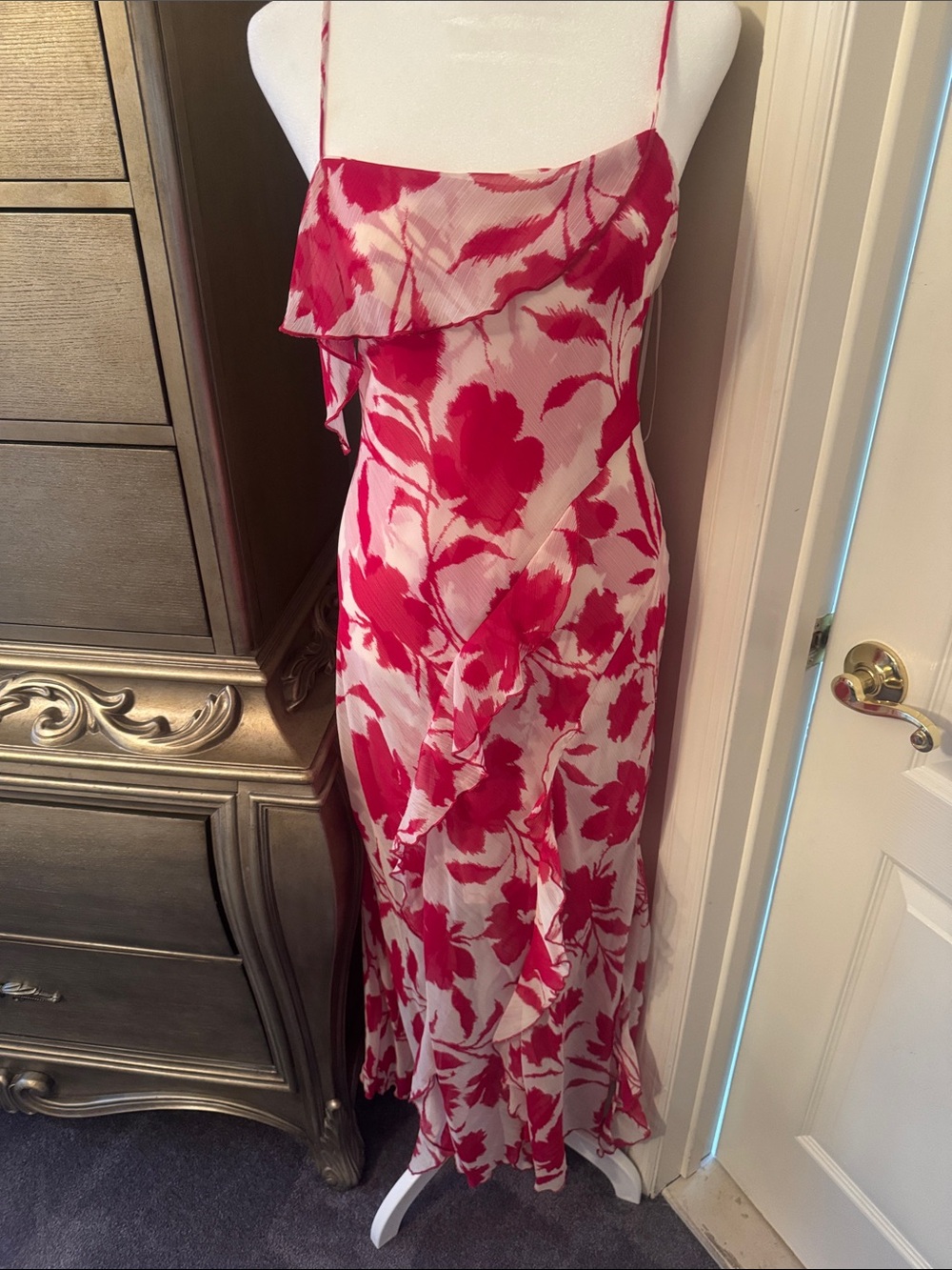 Zara Pink and White Floral Maxi Slip Dress